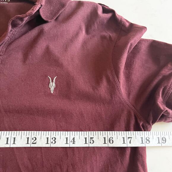 AllSaints Vidal Burgundy Maroon Short Sleeve Men’s Polo Shirt Size Medium - Picture 9 of 9